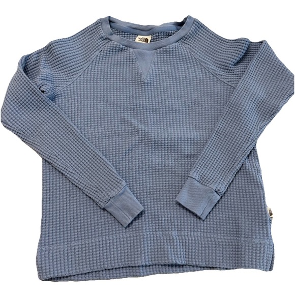 The North Face Women's Waffle Knit Pullover Blue Small Thermal Sweatshirt - Picture 1 of 5